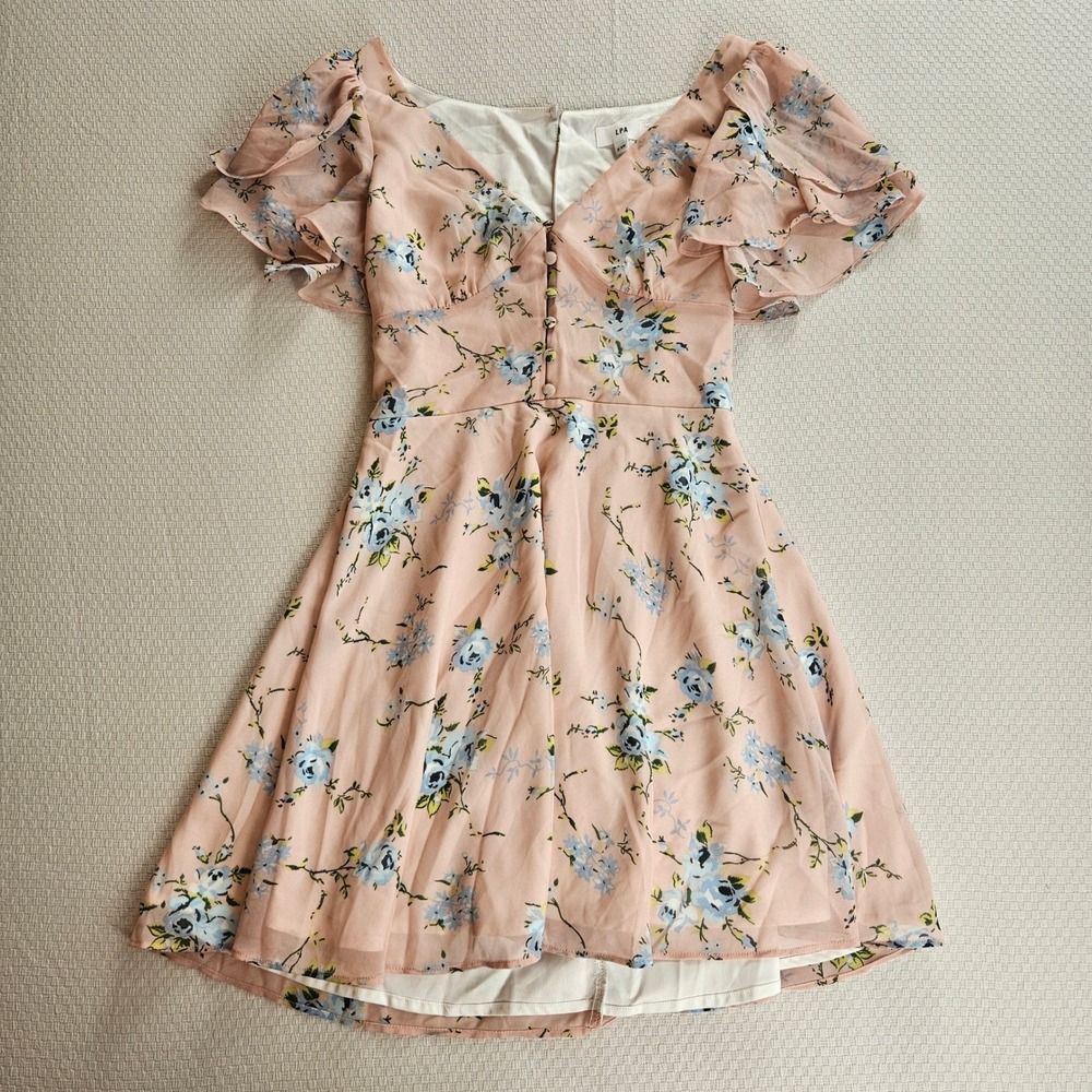 LPA Pink Floral Flutter Sleeve Mini Dress XXS Chiffon Corset Coquette Babydoll